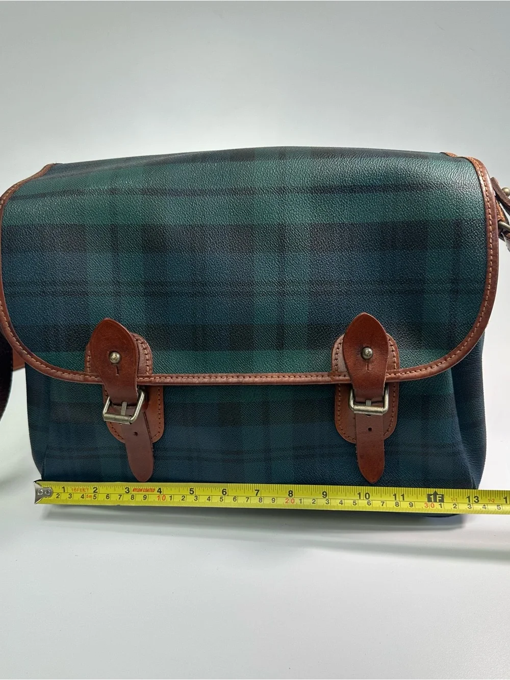 Polo Ralph Lauren Classic Plaid Leather-Trim Messenger Bag - Green/Tan
